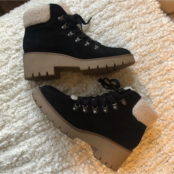 Blondo Womens DEVIN Waterproof Winter Ankle Boots Size 9 Black Suede Faux Fur - Picture 7 of 9